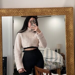 Topo Speckled Cropped Turtleneck in Ivory Confetti TULAROSA